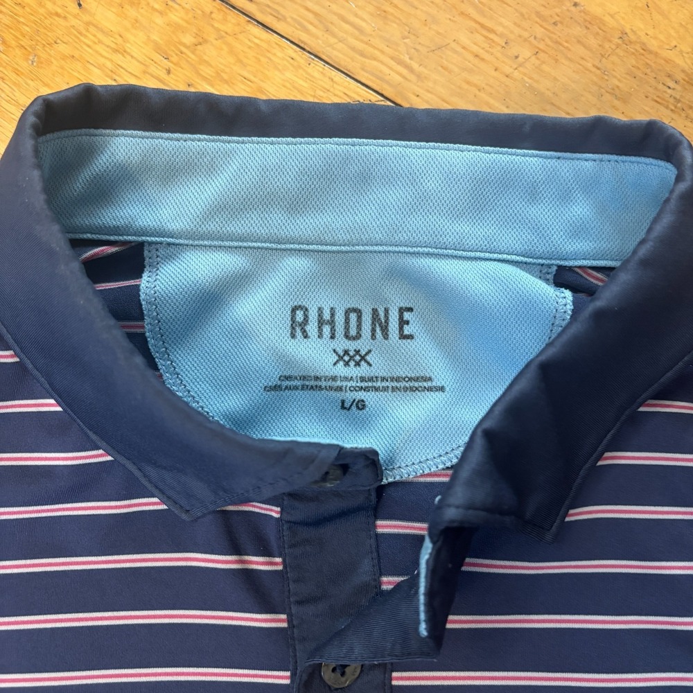 Rhone LPGA Striped Performance Polo Mens Large Navy Golf Shirt - Picture 4 of 7